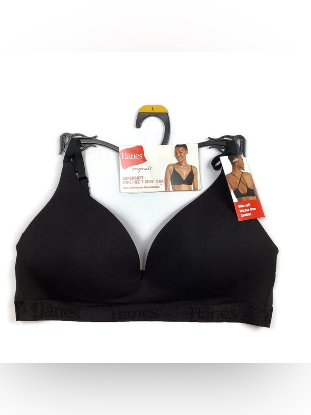 Hanes Originals Supersoft Wirefree T-Shirt Bra Black Large NEW!